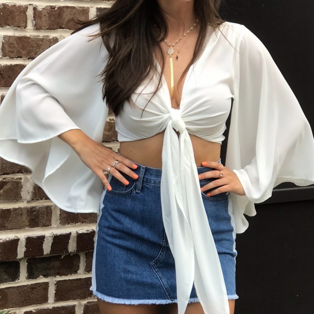 fab’rik White Tie Front Crop Top
